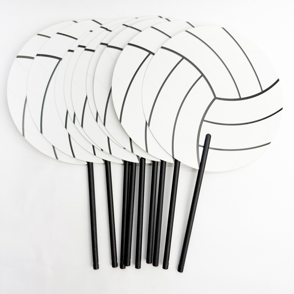 Volleyball Handheld Fans Set of 10 Sports Party Favors Senior Night White Black